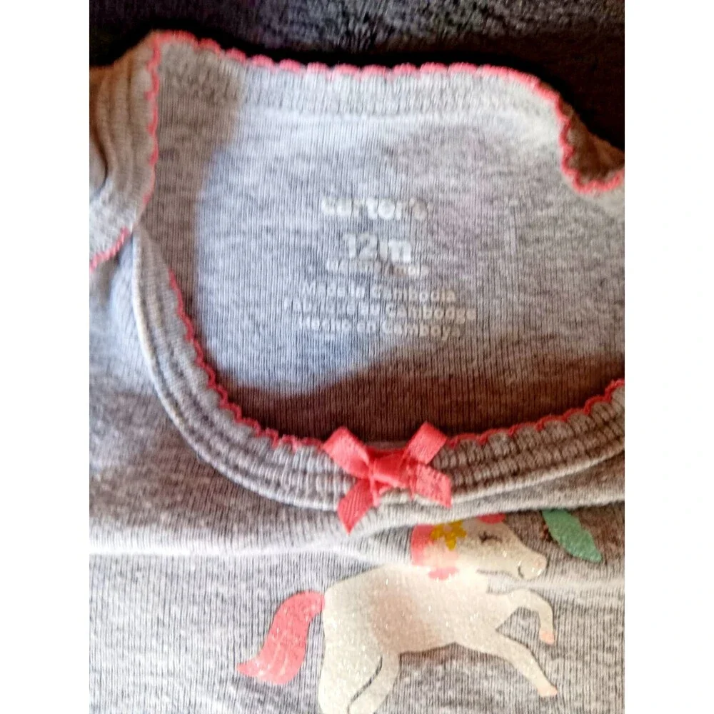Shirt 12 months Carters baby girl Gray Short sleeve Unicorn Snap Bottom